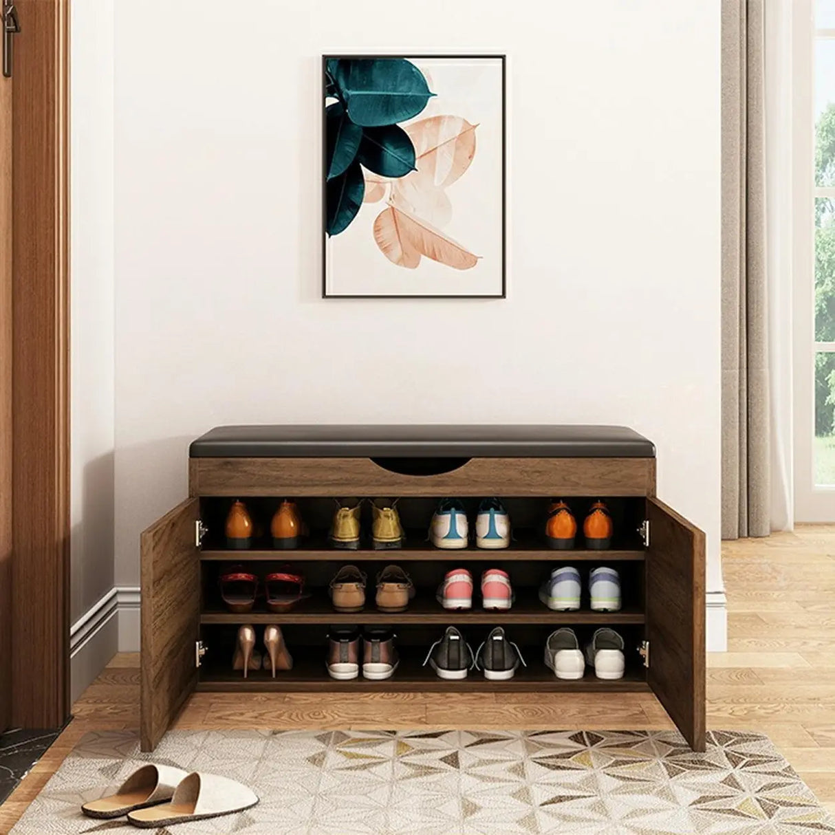 Stylish Adjustable Marble Hallway White Shoe Storage Bench Image - 5