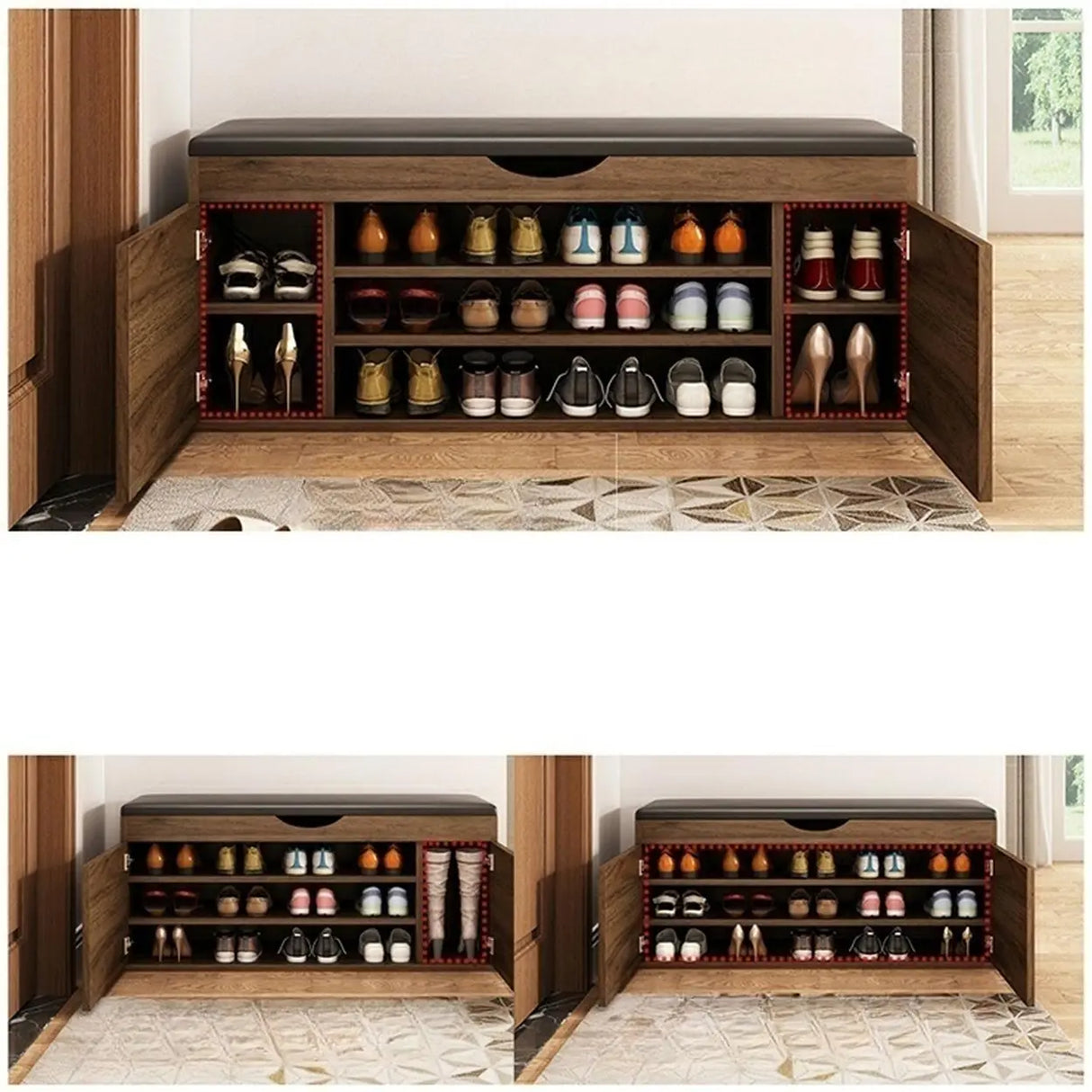 Stylish Adjustable Marble Hallway White Shoe Storage Bench Image - 6