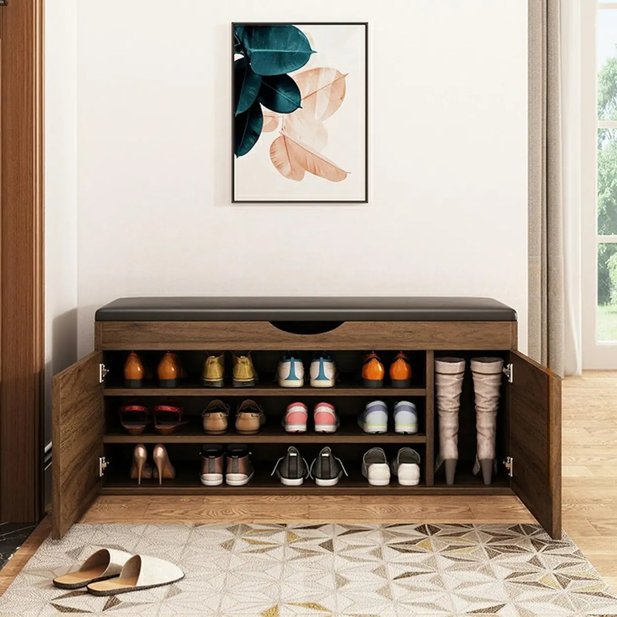 Stylish Adjustable Marble Hallway White Shoe Storage Bench Image - 7