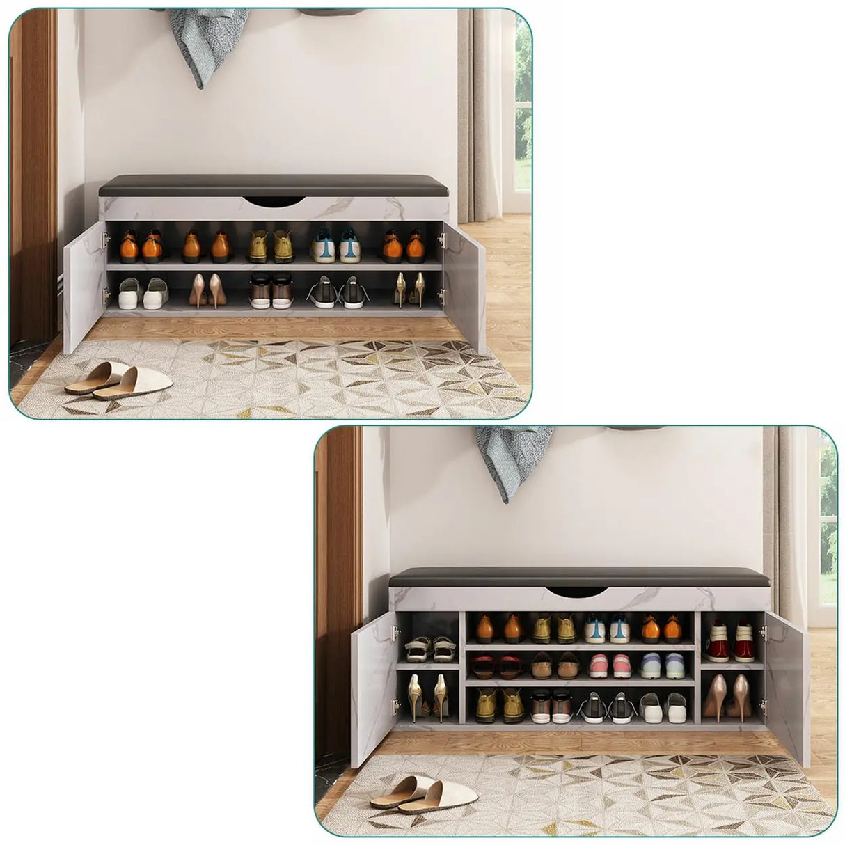 Stylish Adjustable Marble Hallway White Shoe Storage Bench Image - 8