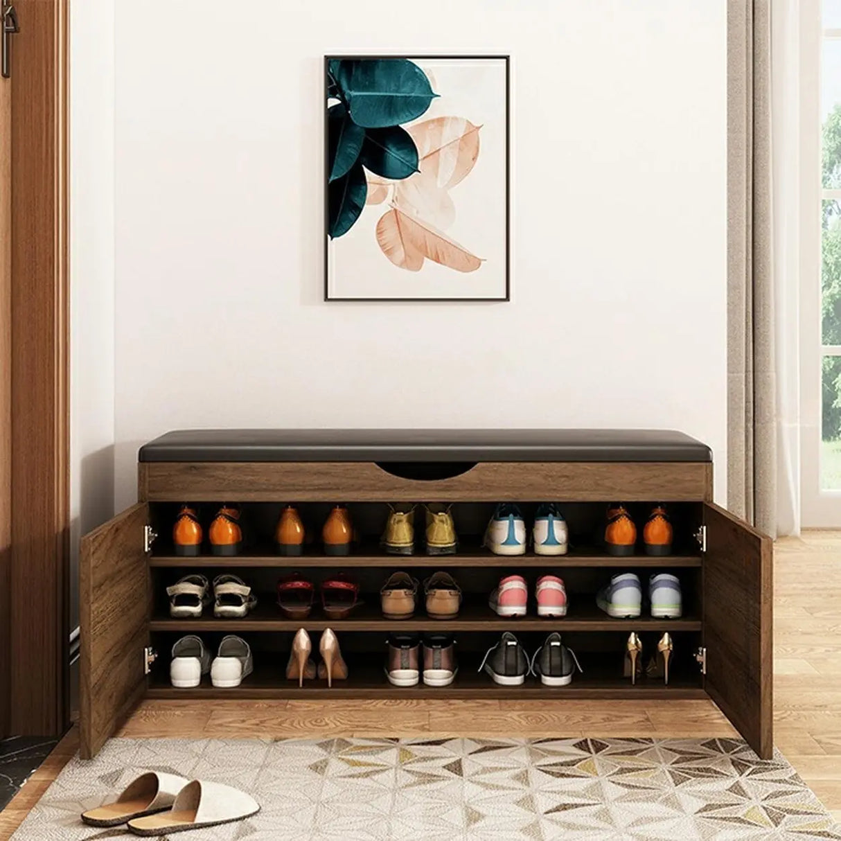 Stylish Adjustable Marble Hallway White Shoe Storage Bench Image - 9
