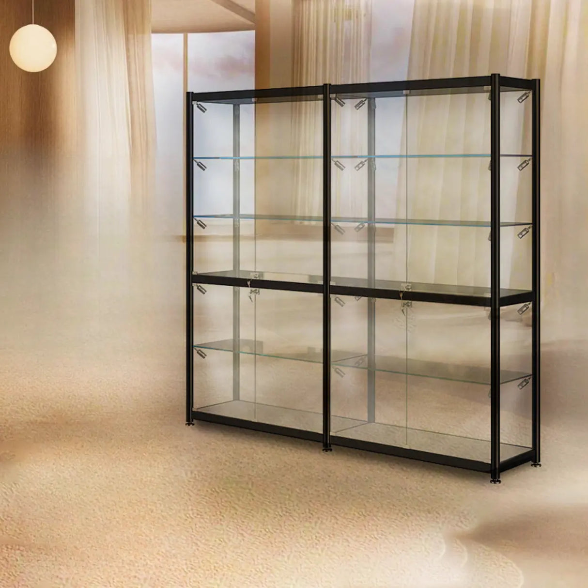 Stylish Black Clear Glass Adjustable Display Cabinet Image - 11