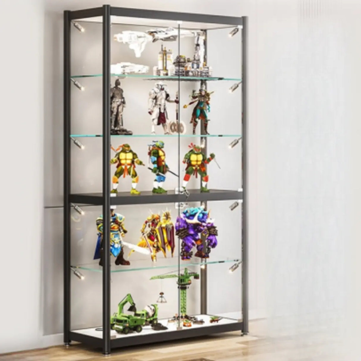Stylish Black Clear Glass Adjustable Display Cabinet Image - 12