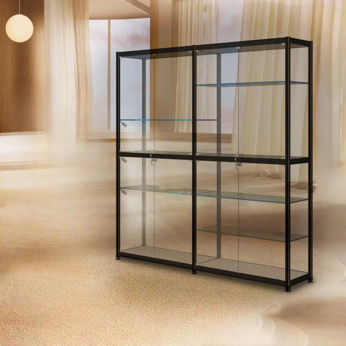 Stylish Black Clear Glass Adjustable Display Cabinet Image - 13