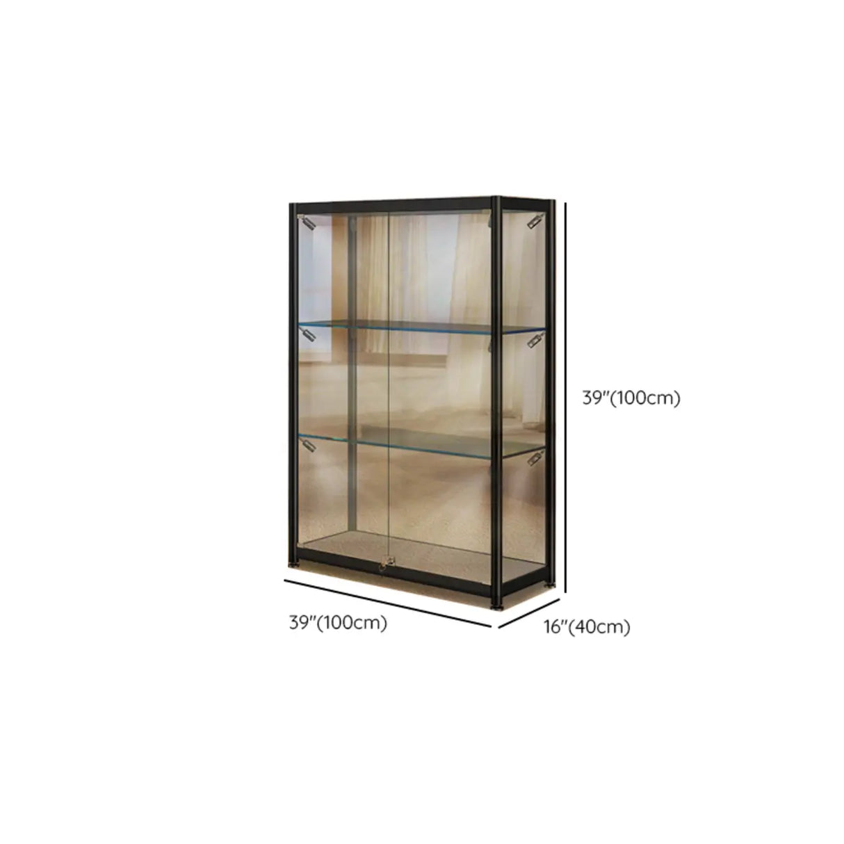Stylish Black Clear Glass Adjustable Display Cabinet Image - 20
