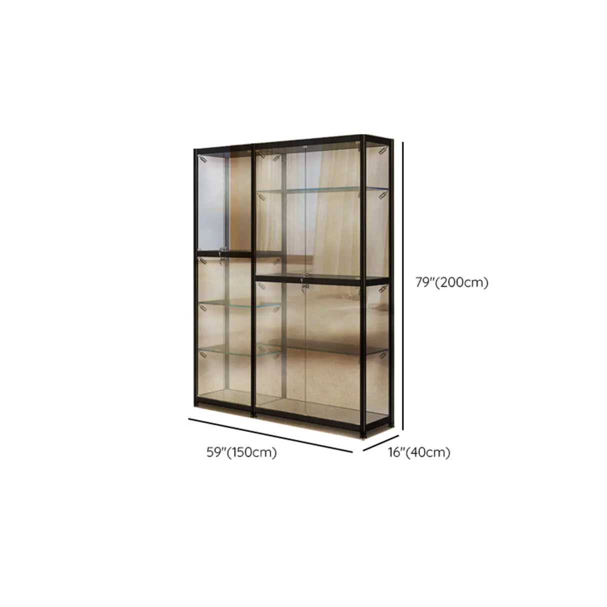 Stylish Black Clear Glass Adjustable Display Cabinet Image - 29