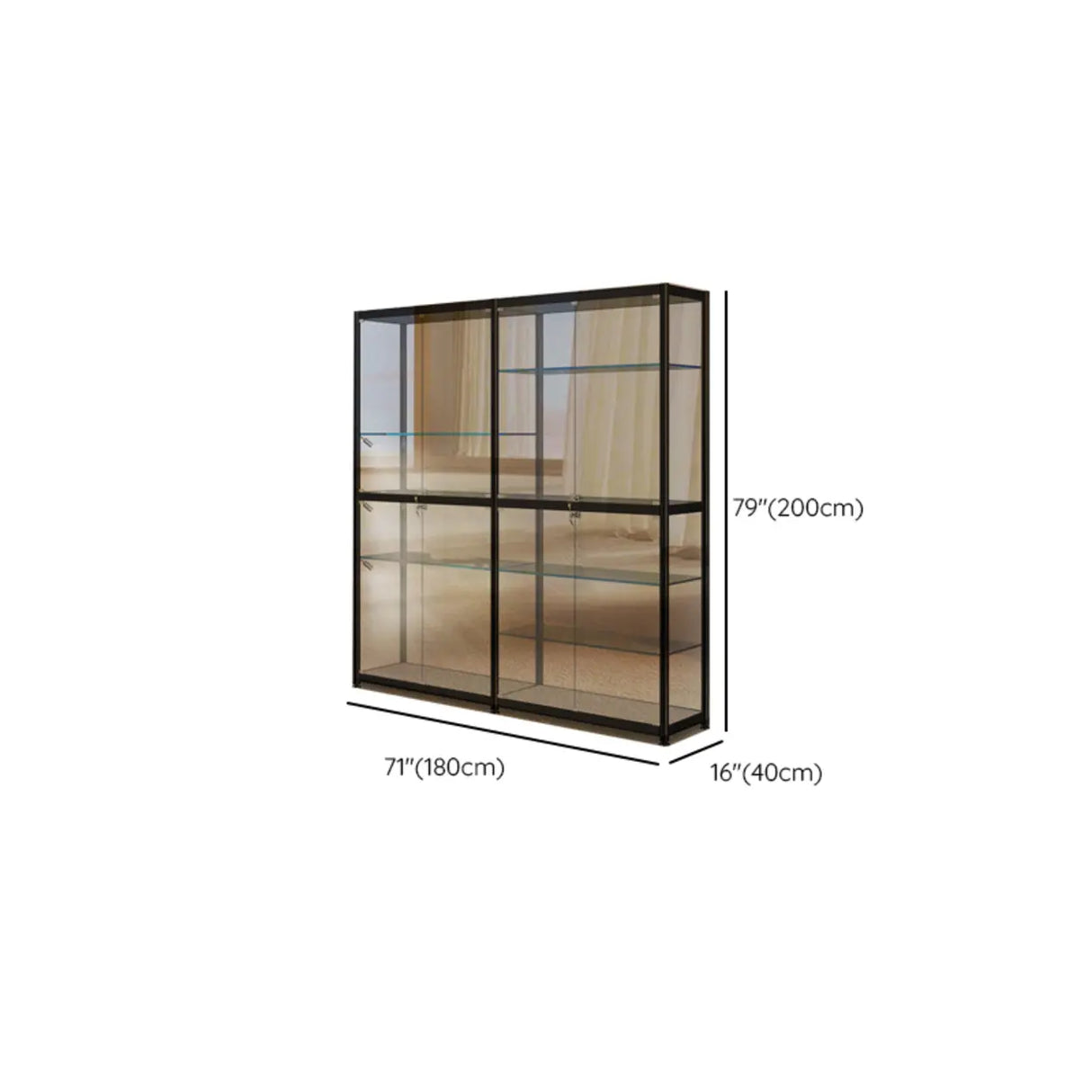 Stylish Black Clear Glass Adjustable Display Cabinet Image - 30