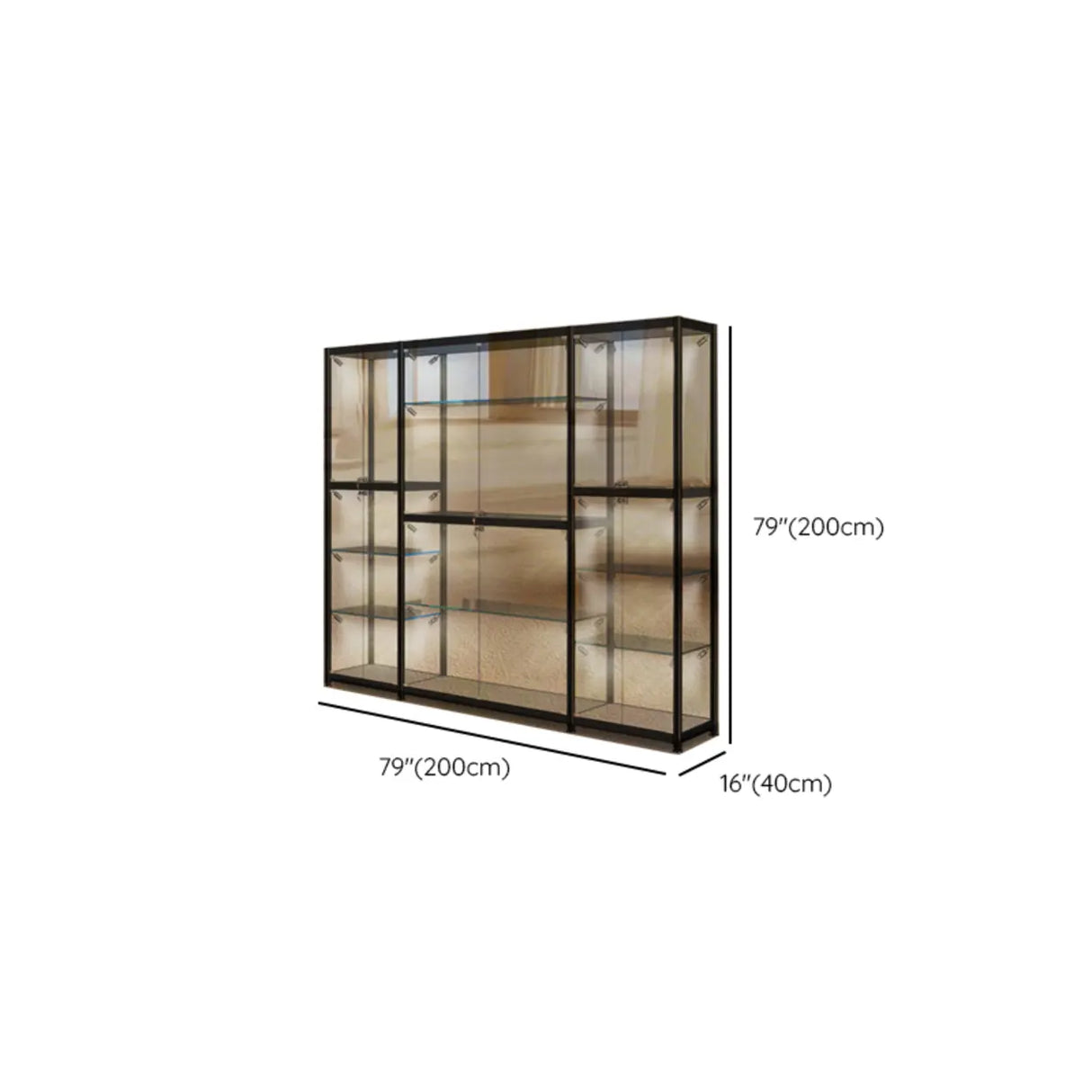Stylish Black Clear Glass Adjustable Display Cabinet Image - 32