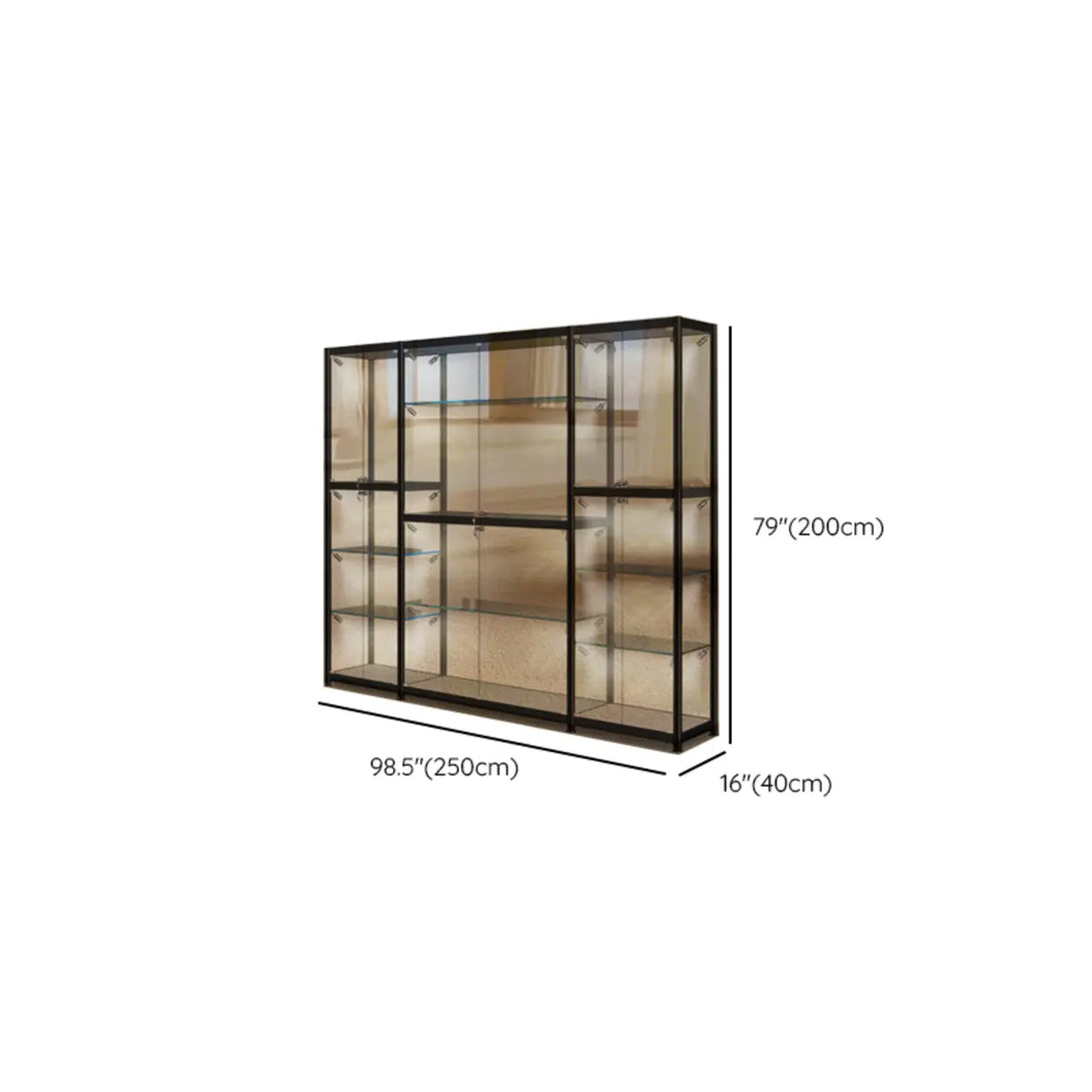 Stylish Black Clear Glass Adjustable Display Cabinet Image - 34