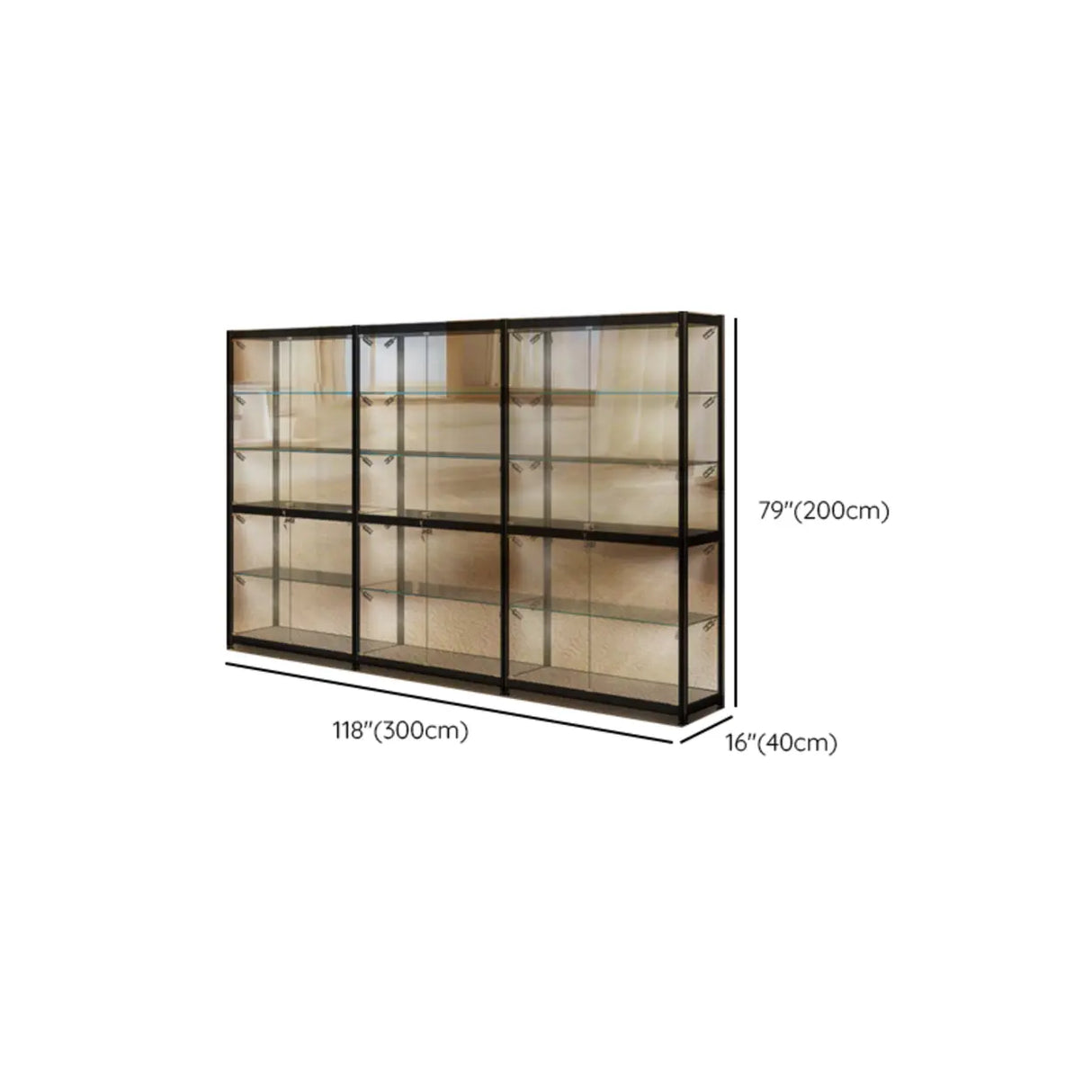 Stylish Black Clear Glass Adjustable Display Cabinet Image - 35