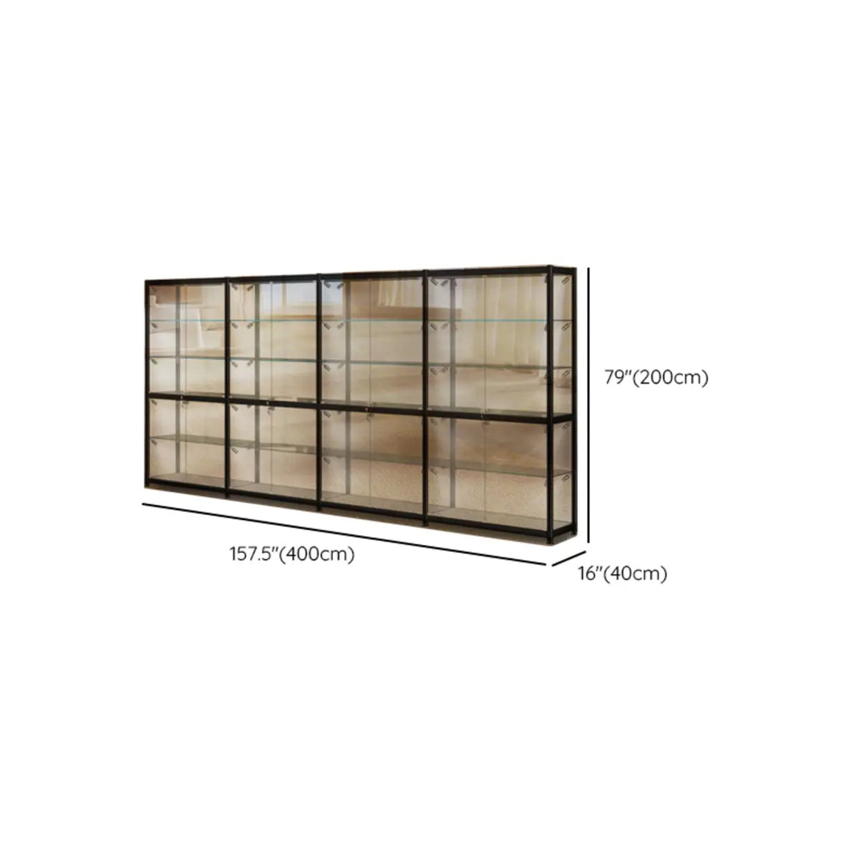 Stylish Black Clear Glass Adjustable Display Cabinet Image - 36
