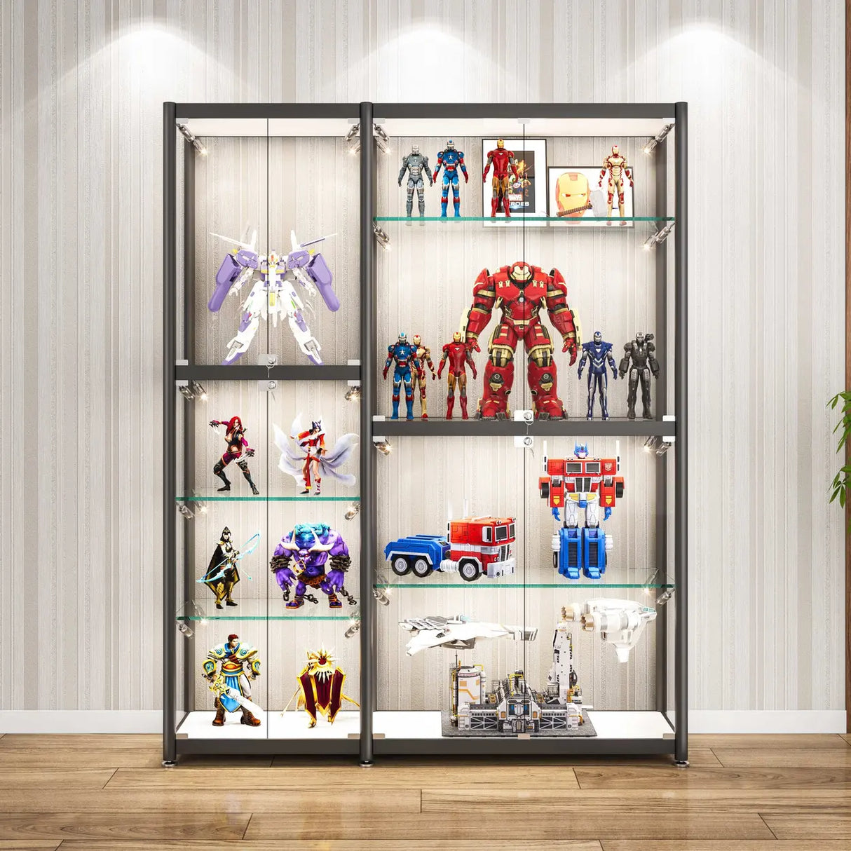 Stylish Black Clear Glass Adjustable Display Cabinet Image - 6