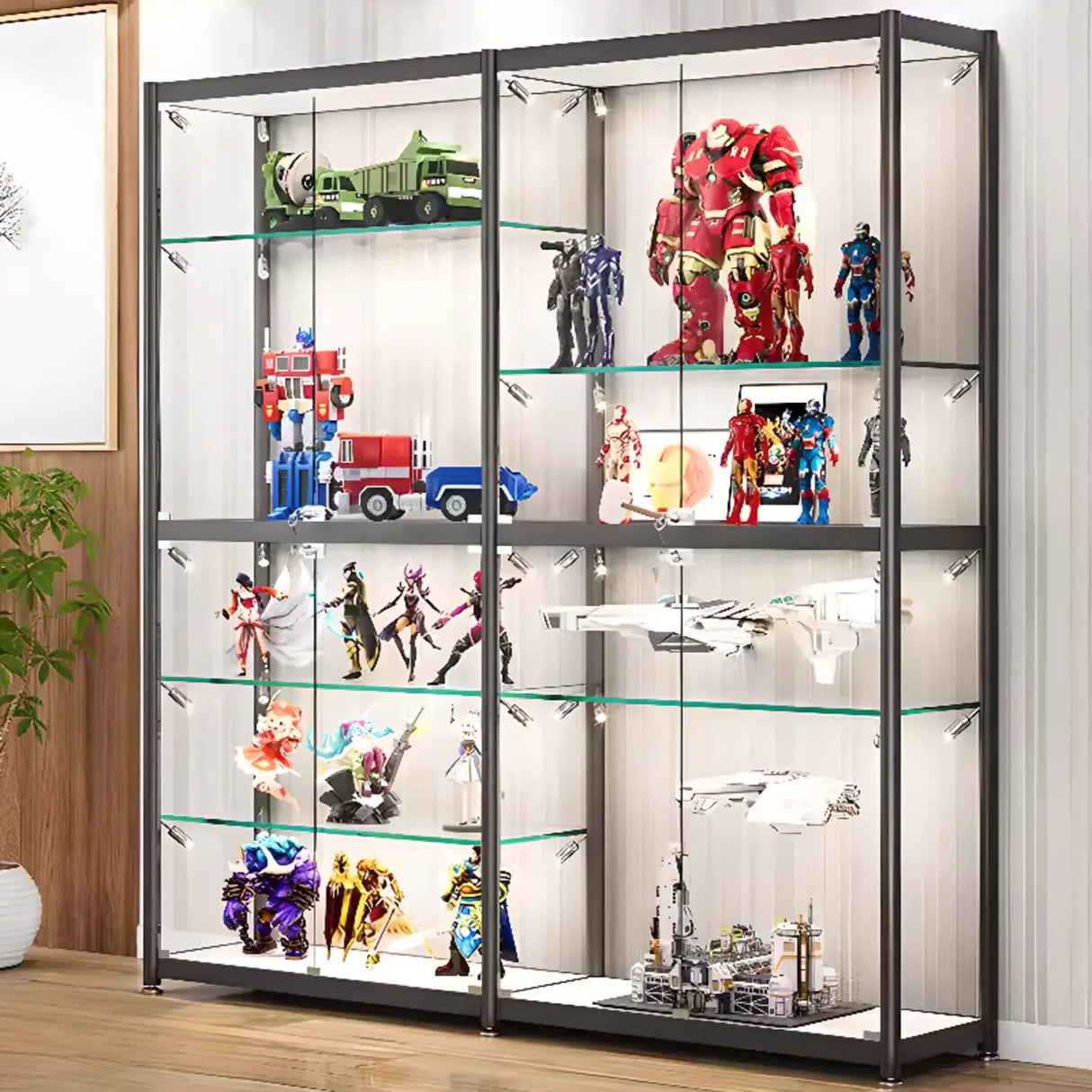 Stylish Black Clear Glass Adjustable Display Cabinet Image - 8