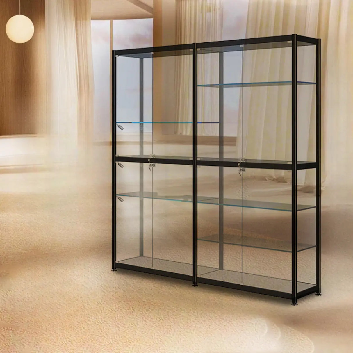 Stylish Black Clear Glass Adjustable Display Cabinet Image - 9