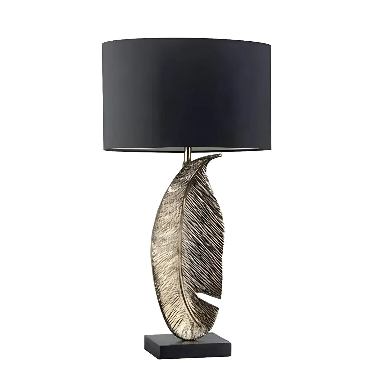 Stylish Black Drum Shade Chic Feather Base Table Lamp Image - 7