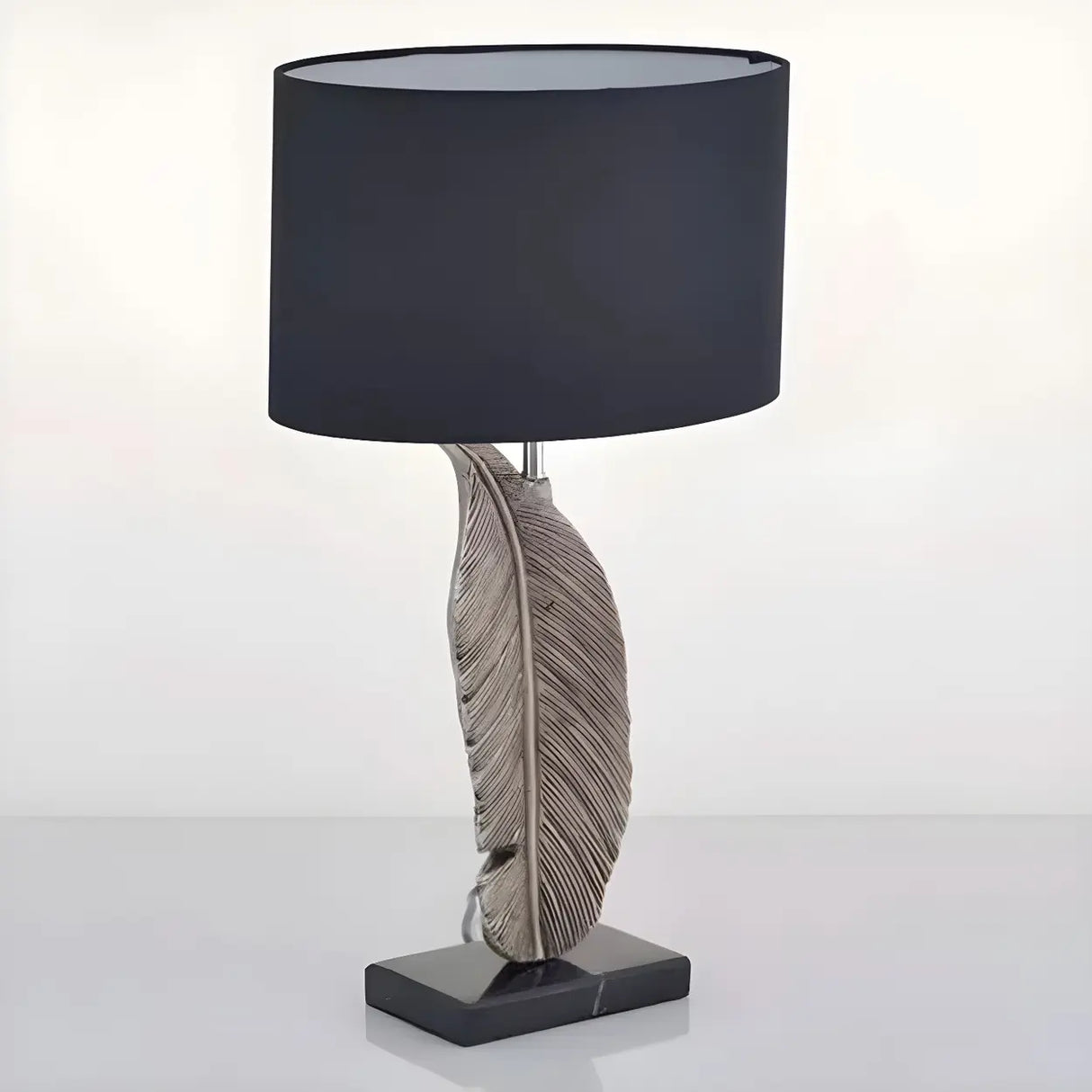 Stylish Black Drum Shade Chic Feather Base Table Lamp Image - 9