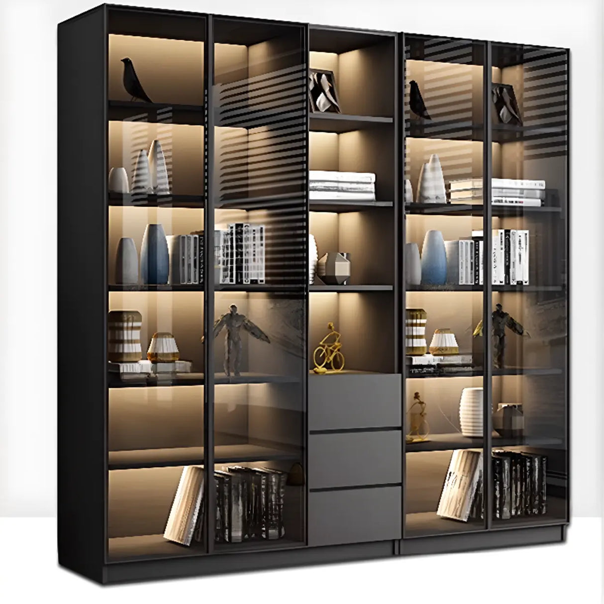 Stylish Black Metal Large Multi-Shelf Display Cabinet Image - 10