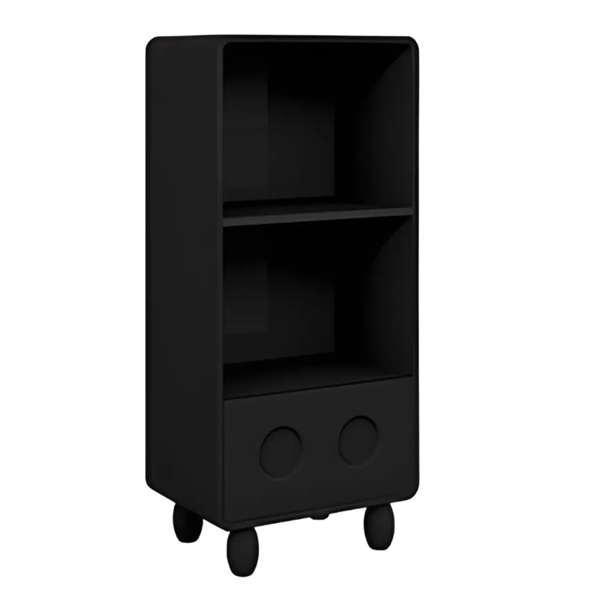 Stylish Black Rectangular Wood Sliding Storage Bookcase Image - 2