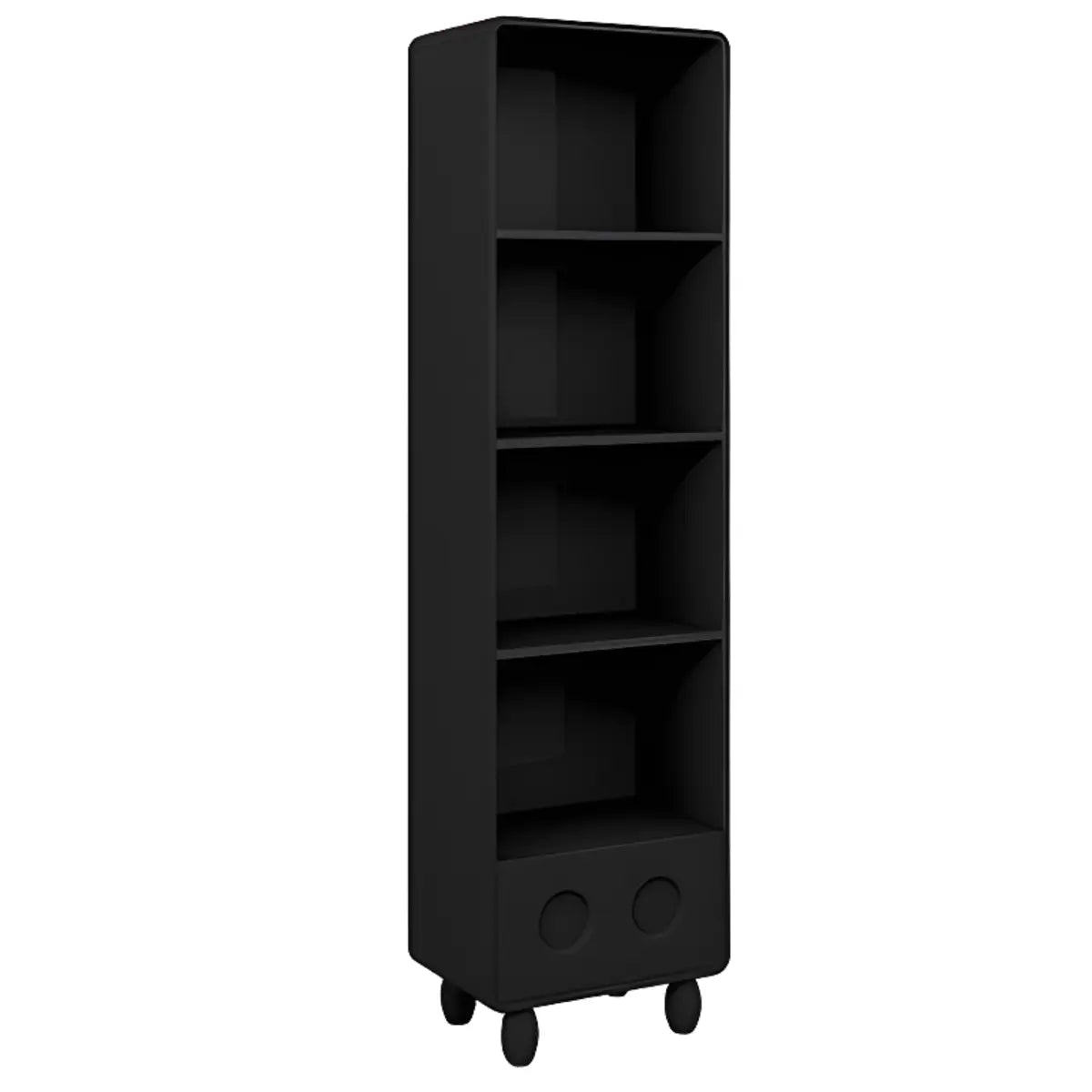 Stylish Black Rectangular Wood Sliding Storage Bookcase Image - 5