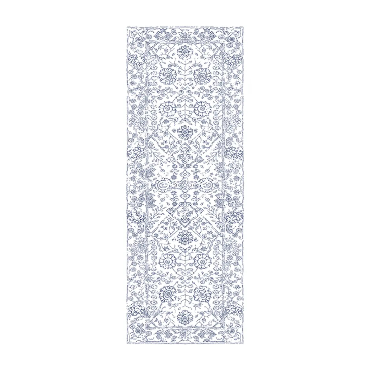 Stylish Blue Floral Rectangular Microfibre Area Rug Image - 2