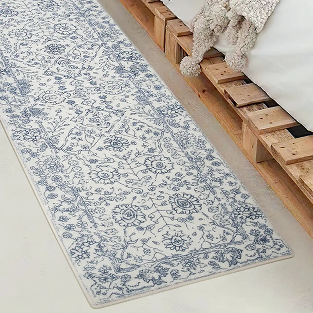 Stylish Blue Floral Rectangular Microfibre Area Rug Image - 4