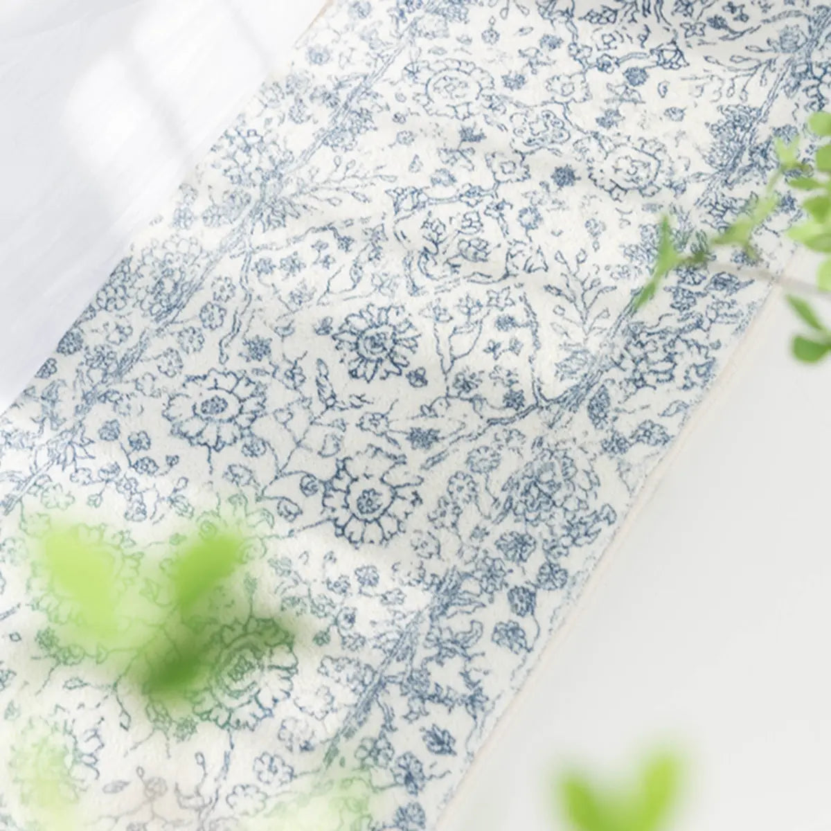 Stylish Blue Floral Rectangular Microfibre Area Rug Image - 5