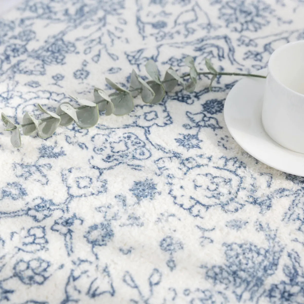 Stylish Blue Floral Rectangular Microfibre Area Rug Image - 7