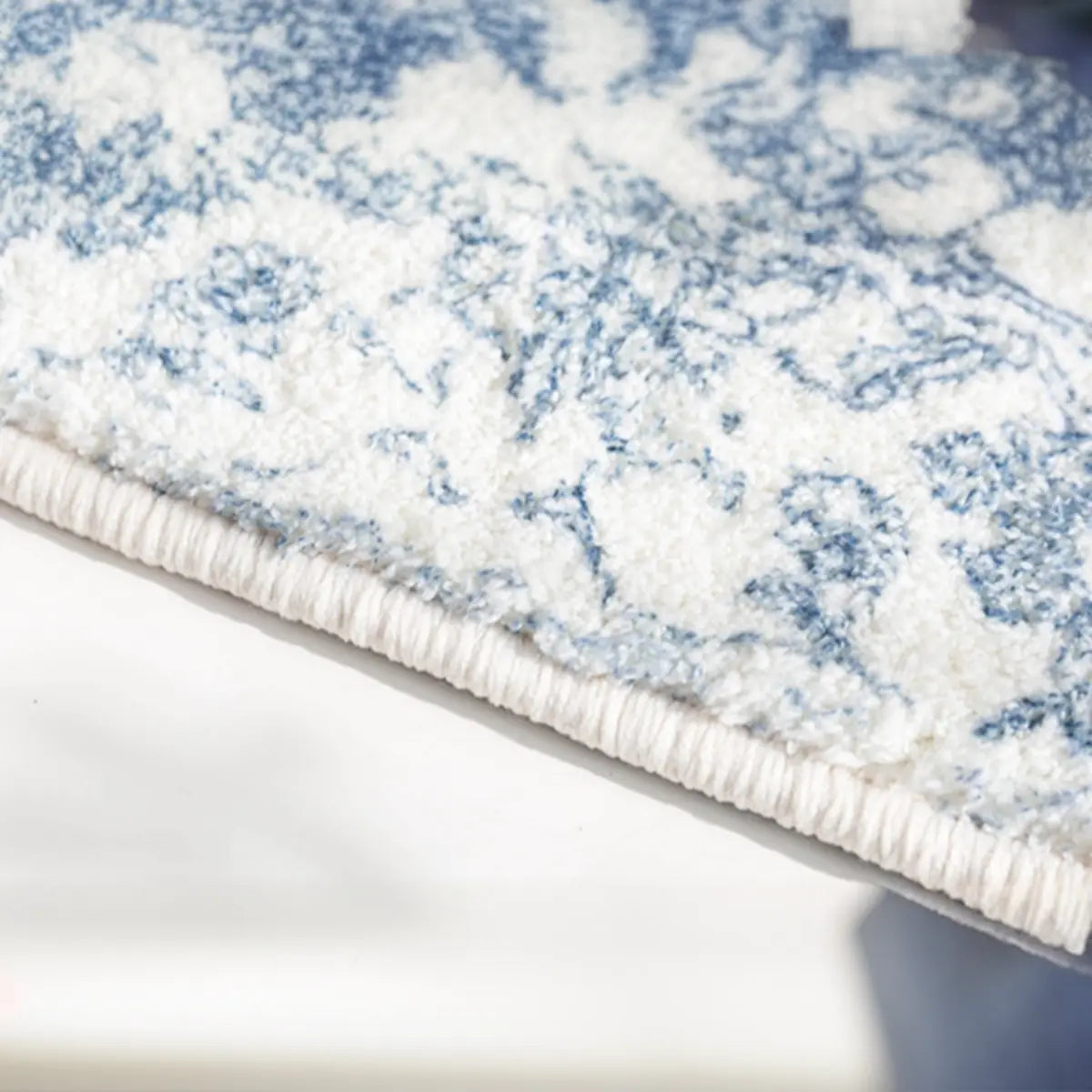 Stylish Blue Floral Rectangular Microfibre Area Rug Image - 8