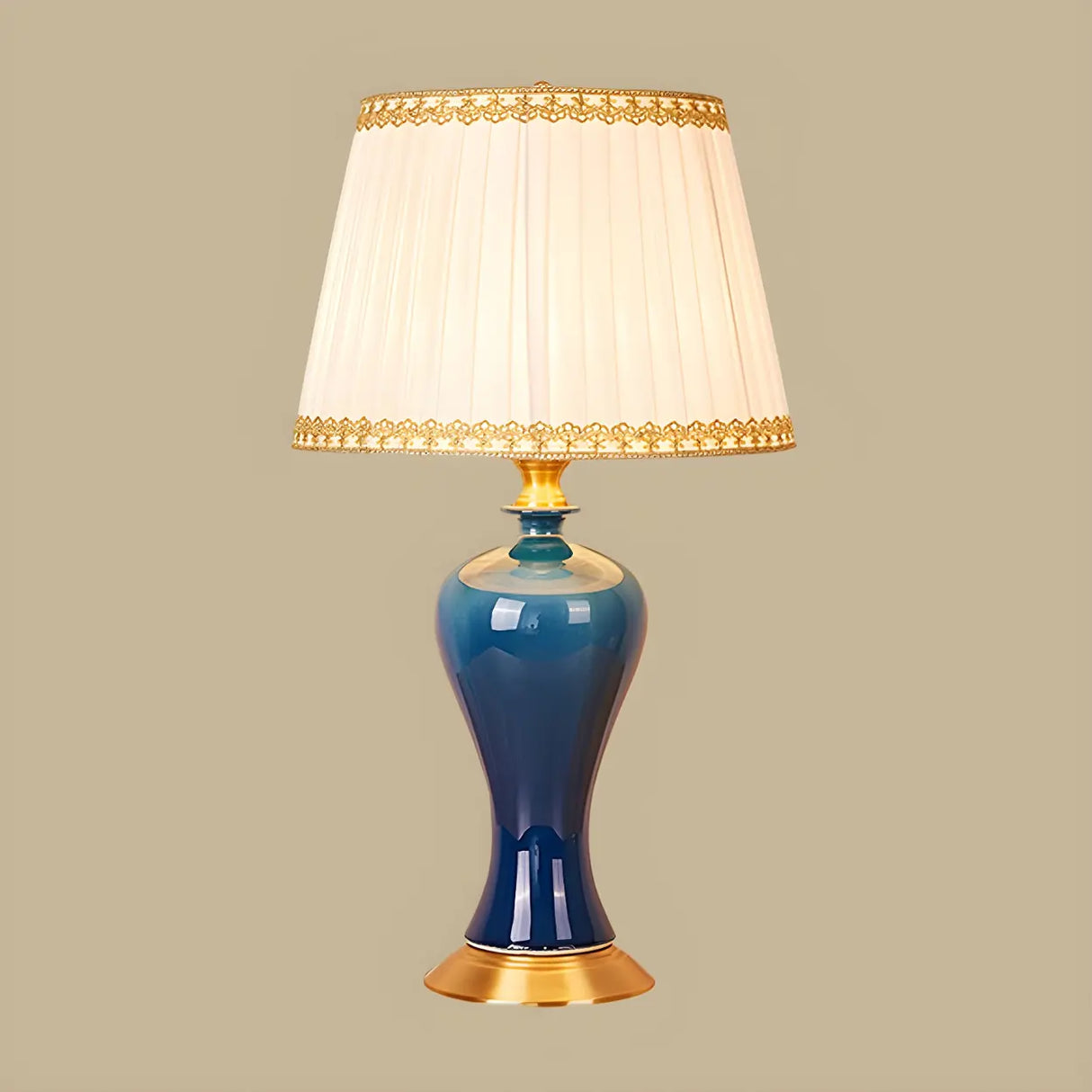 Stylish Blue Vase Ceramic Base Fabric Shade Table Lamp Image - 10