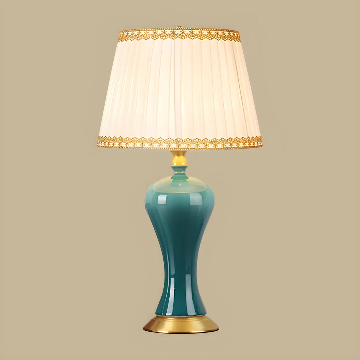 Stylish Blue Vase Ceramic Base Fabric Shade Table Lamp Image - 11
