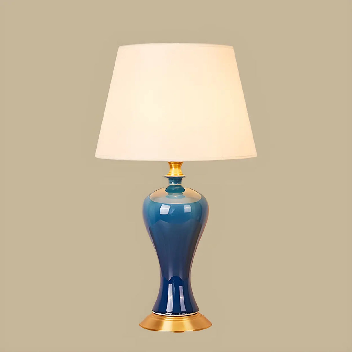 Stylish Blue Vase Ceramic Base Fabric Shade Table Lamp Image - 6