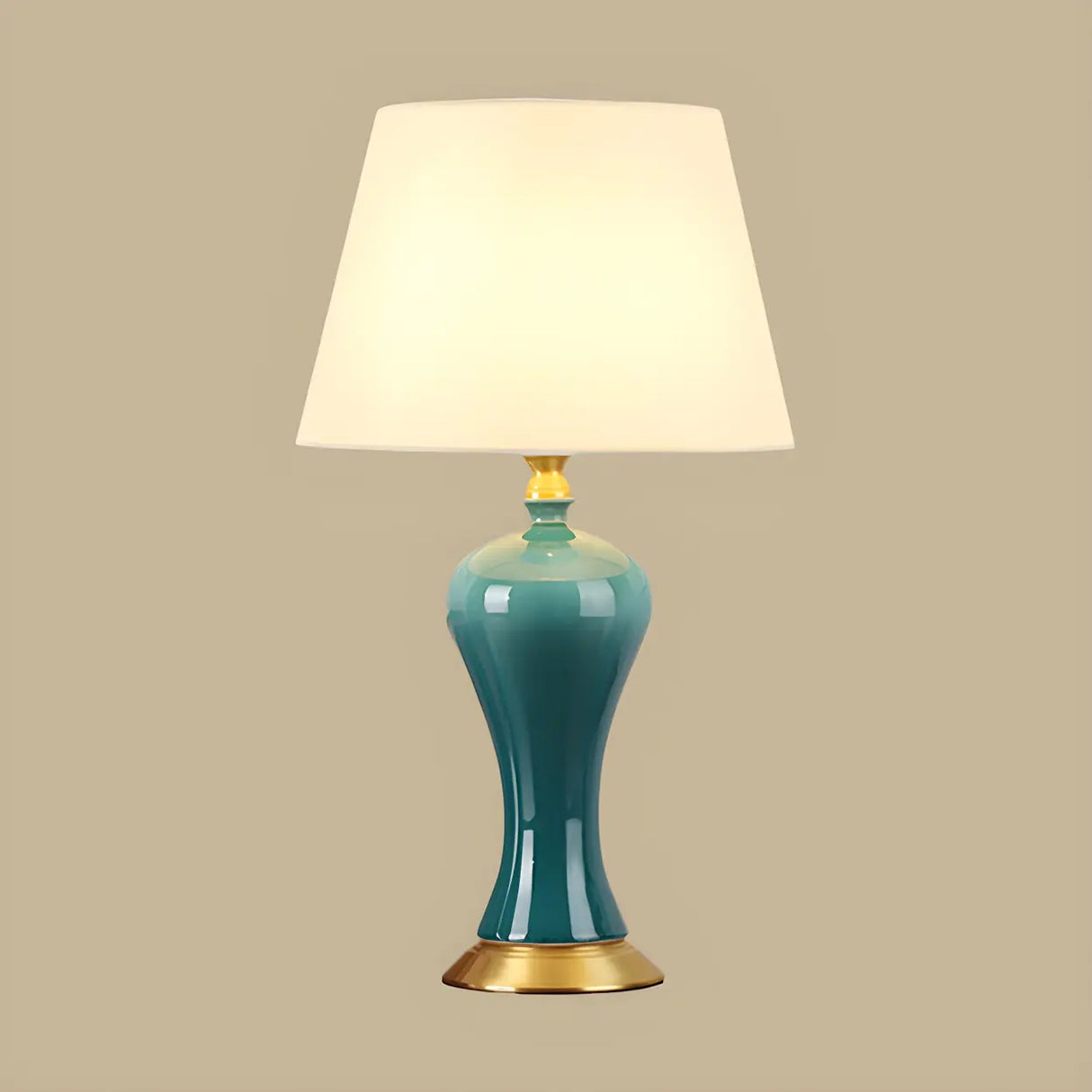 Stylish Blue Vase Ceramic Base Fabric Shade Table Lamp Image - 7