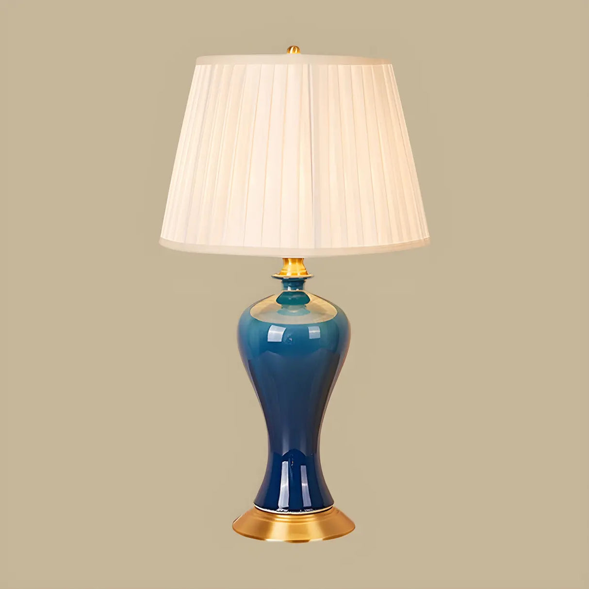 Stylish Blue Vase Ceramic Base Fabric Shade Table Lamp Image - 8