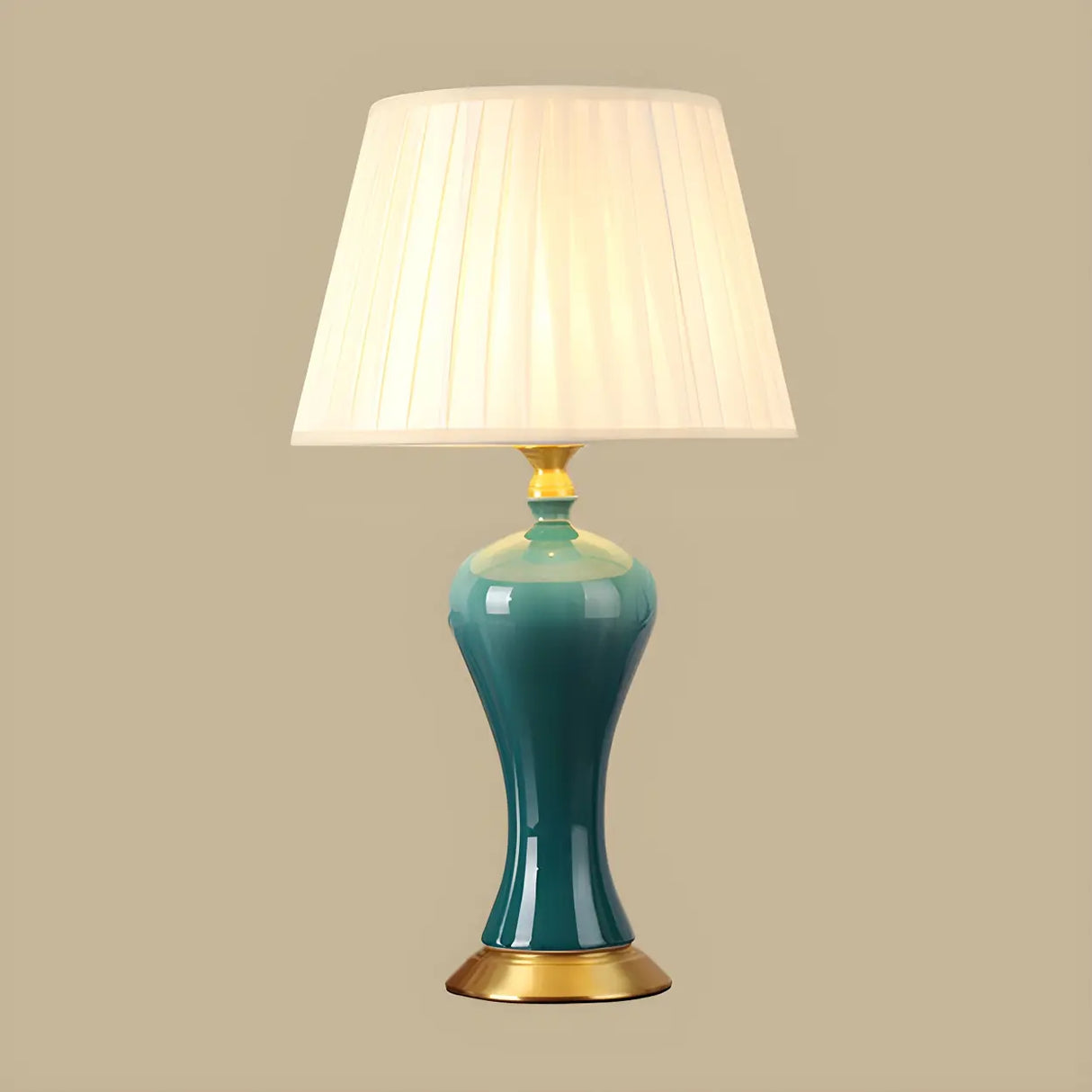 Stylish Blue Vase Ceramic Base Fabric Shade Table Lamp Image - 9