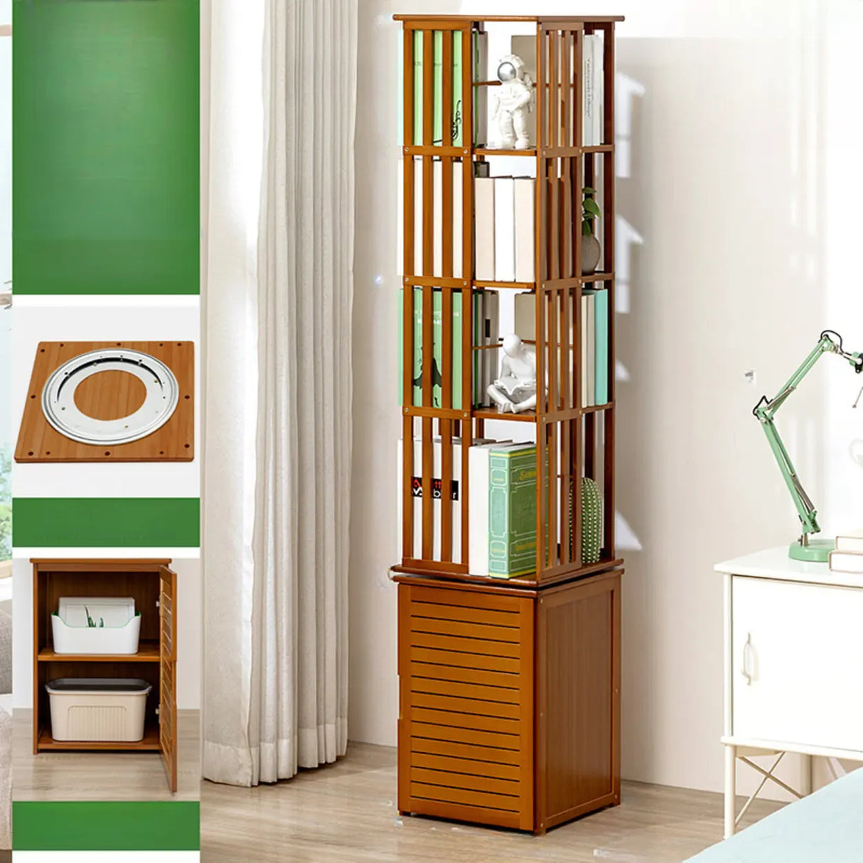 Stylish Brown Square Wooden Narrow Storage Bookcase Image - 10