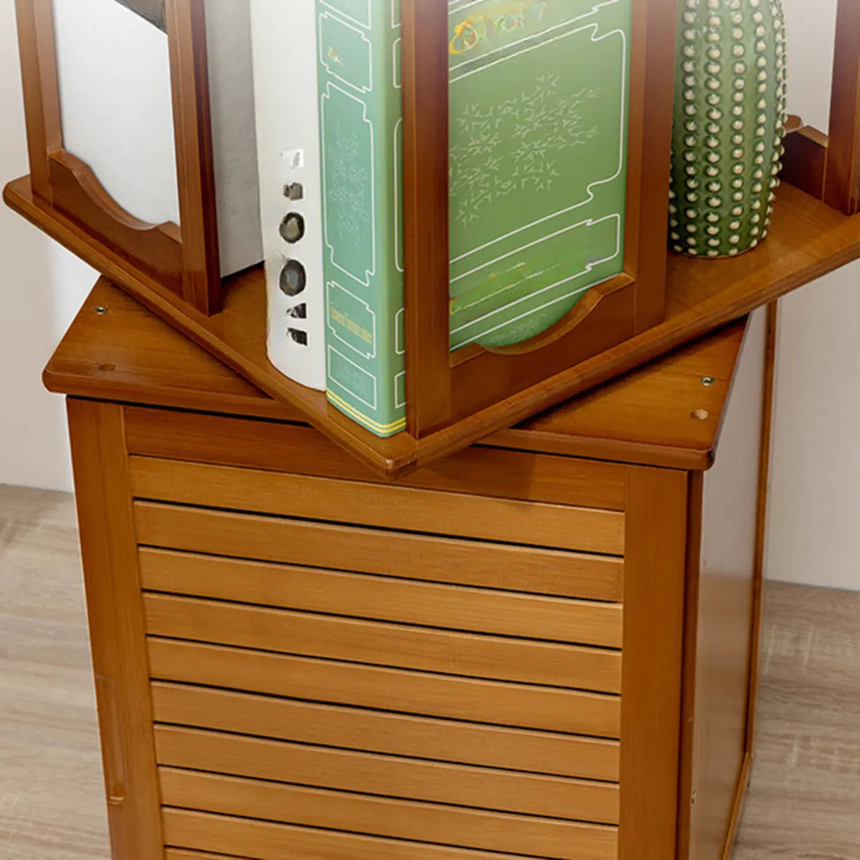 Stylish Brown Square Wooden Narrow Storage Bookcase Image - 2