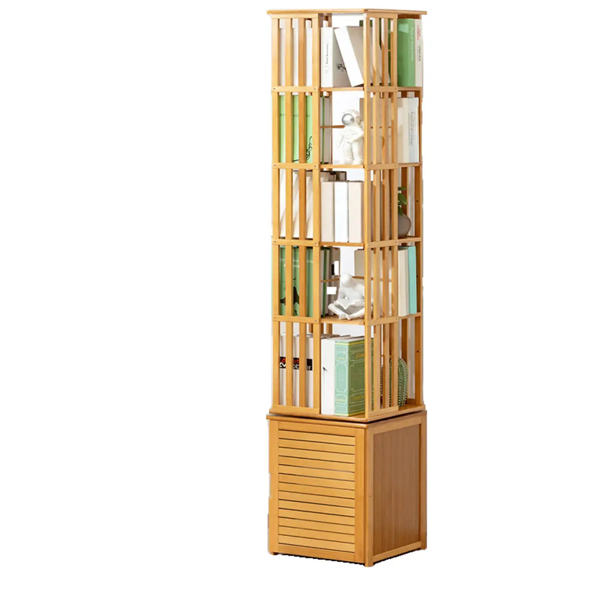 Stylish Brown Square Wooden Narrow Storage Bookcase Image - 3