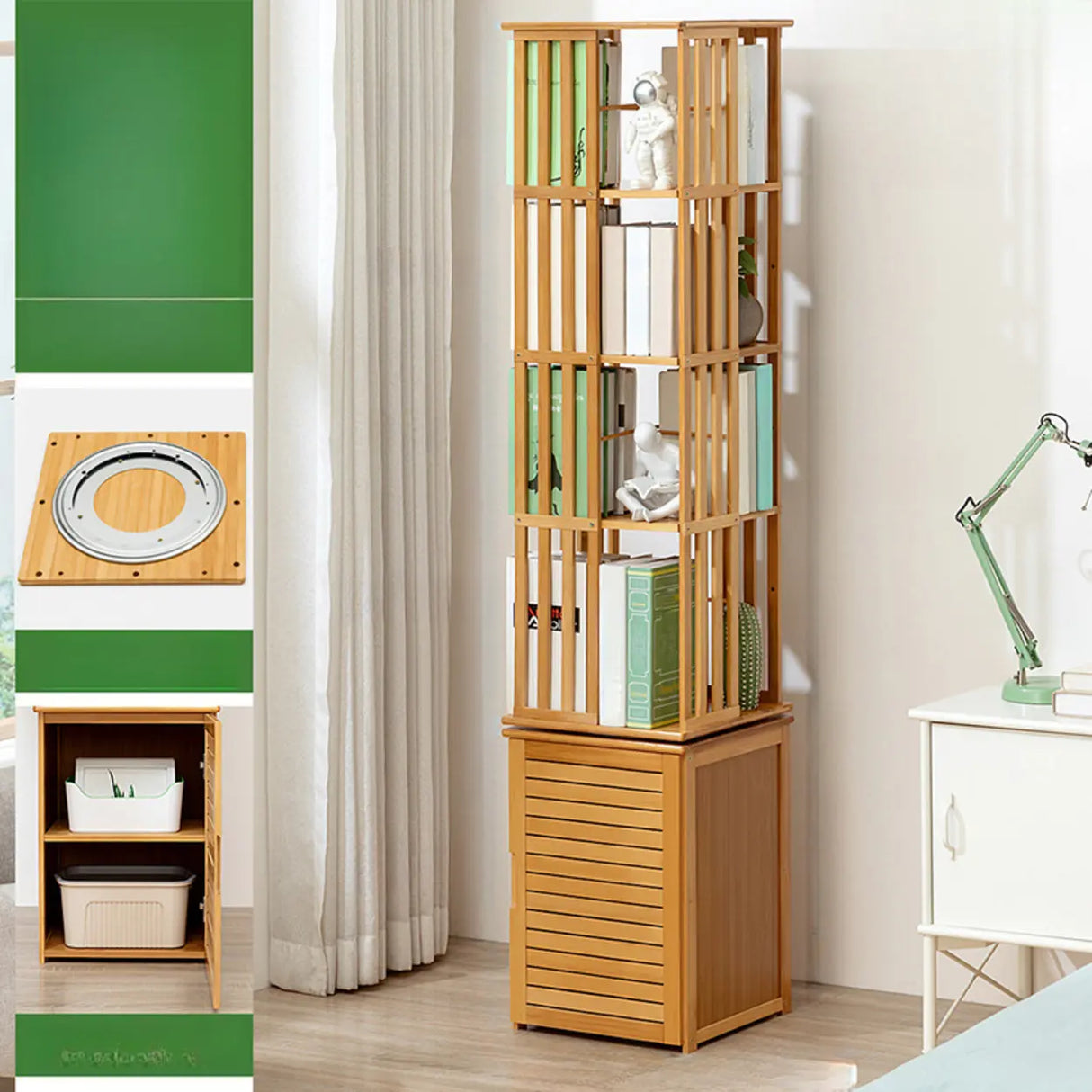 Stylish Brown Square Wooden Narrow Storage Bookcase Image - 5