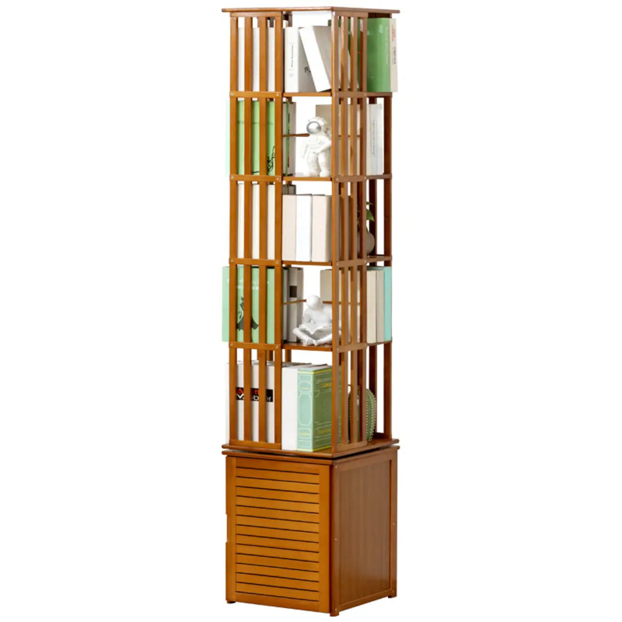 Stylish Brown Square Wooden Narrow Storage Bookcase Image - 6