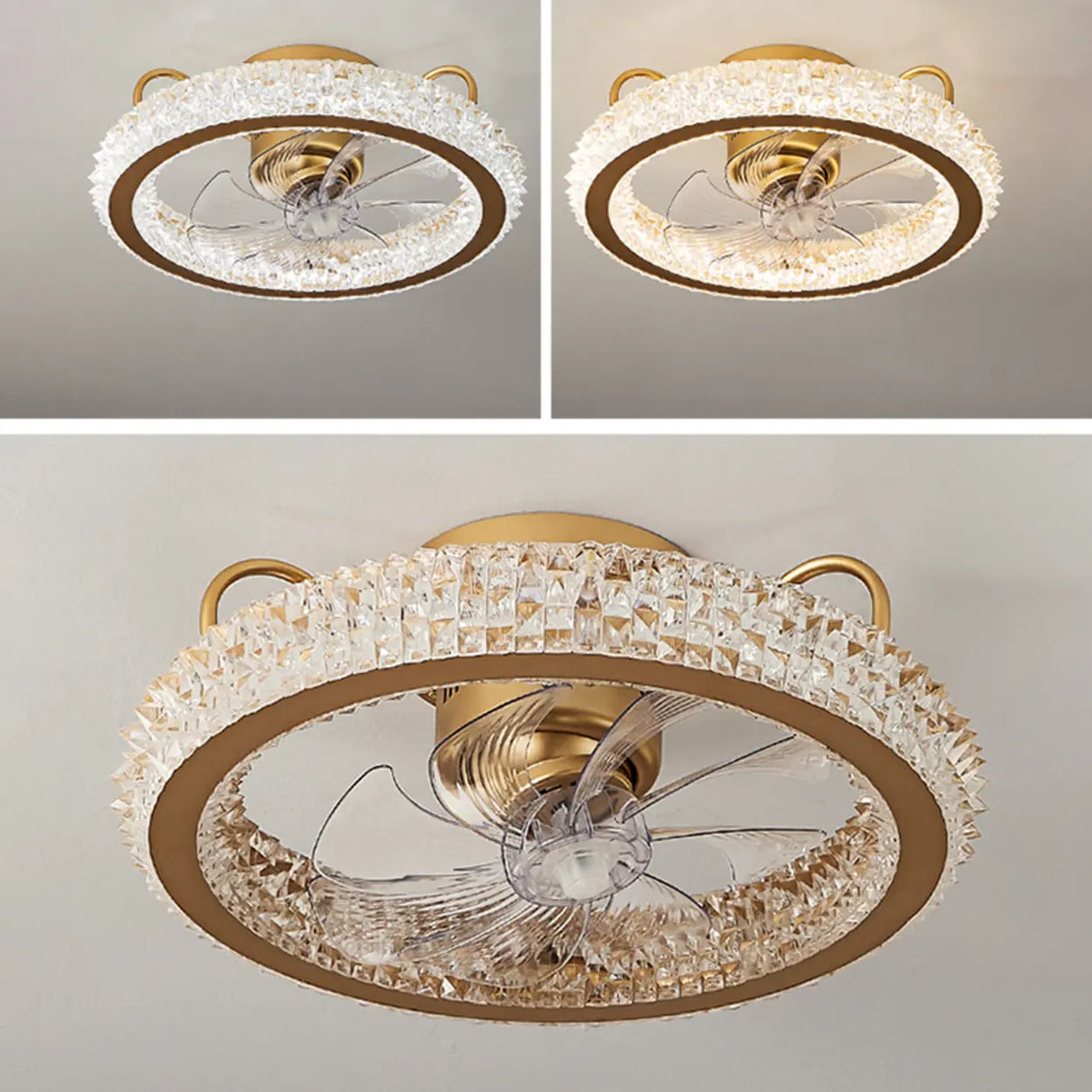 Stylish Crystal Flush Circle Ceiling Fan with Light Image - 5
