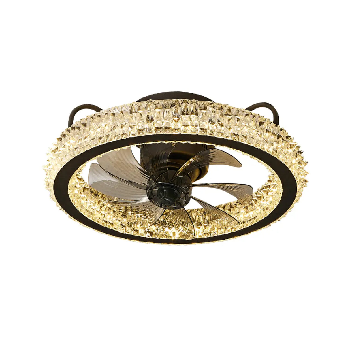 Stylish Crystal Flush Circle Ceiling Fan with Light Image - 6