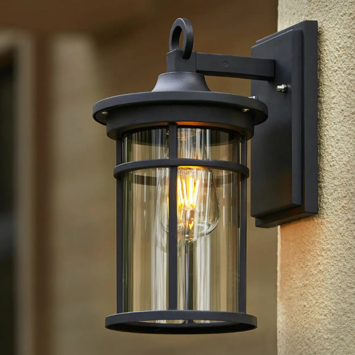 Stylish Cylinder Mini Black Metal Outdoor Wall Lamp Image - 11