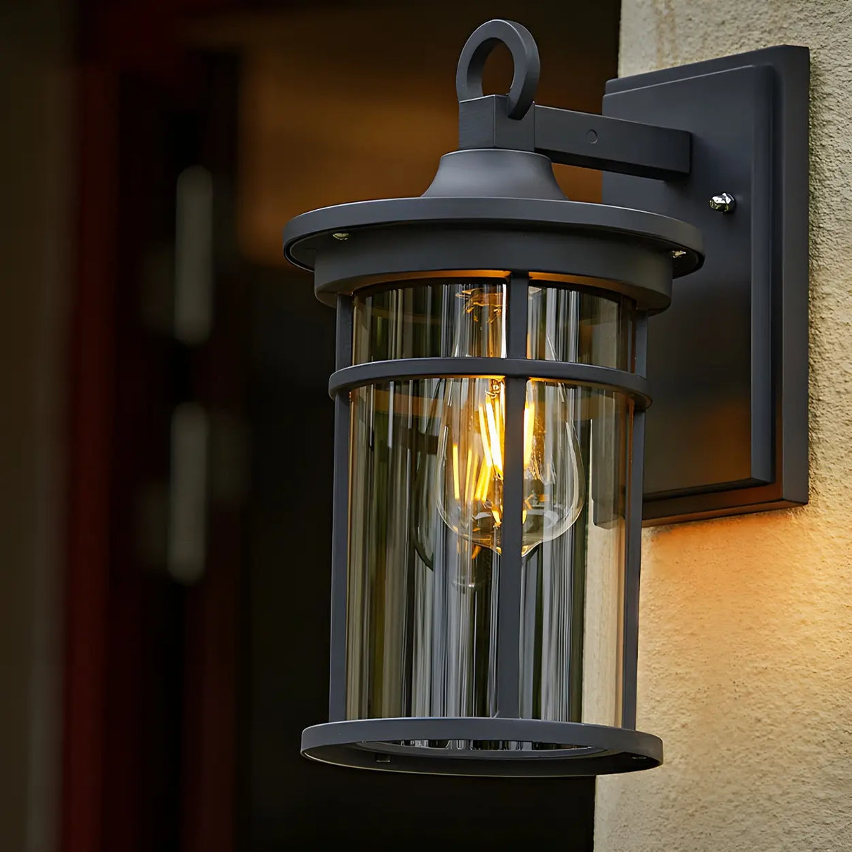 Stylish Cylinder Mini Black Metal Outdoor Wall Lamp Image - 14