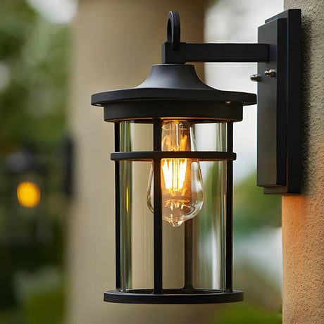Stylish Cylinder Mini Black Metal Outdoor Wall Lamp Image - 1