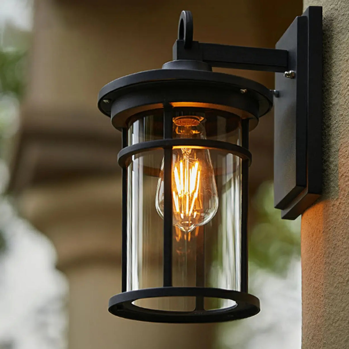 Stylish Cylinder Mini Black Metal Outdoor Wall Lamp Image - 3