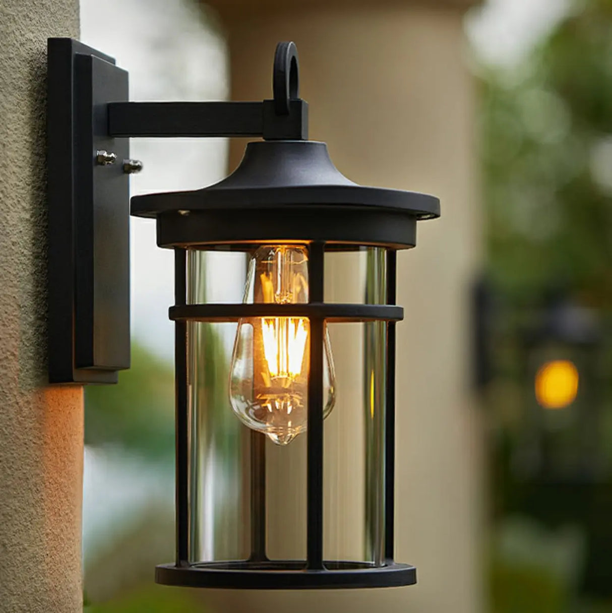 Stylish Cylinder Mini Black Metal Outdoor Wall Lamp Image - 8