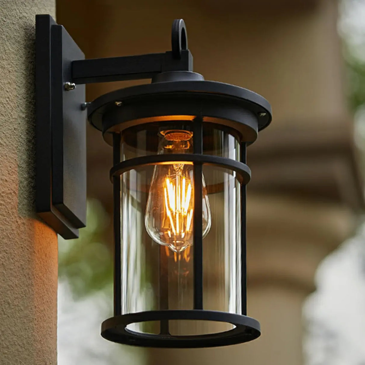 Stylish Cylinder Mini Black Metal Outdoor Wall Lamp Image - 9