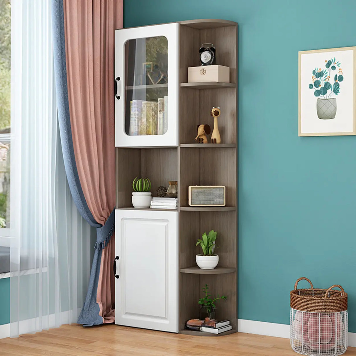Stylish Design Closed Back Wood Narrow Storage Bookcase Image - 10