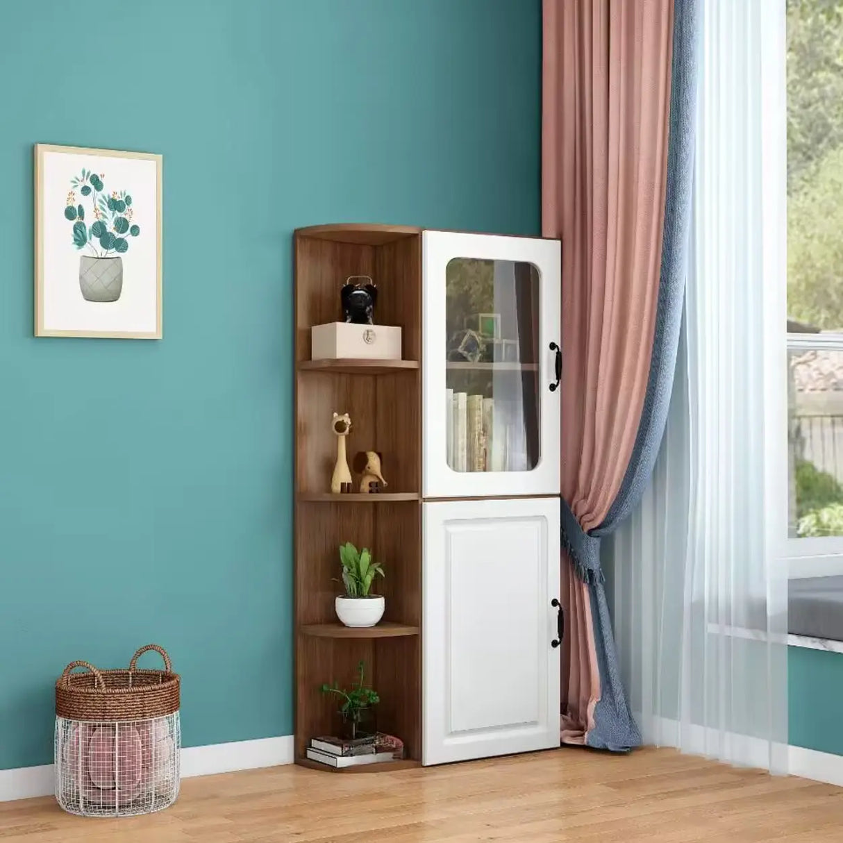 Stylish Design Closed Back Wood Narrow Storage Bookcase Image - 13