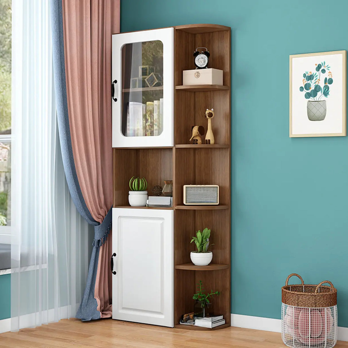 Stylish Design Closed Back Wood Narrow Storage Bookcase Image - 2